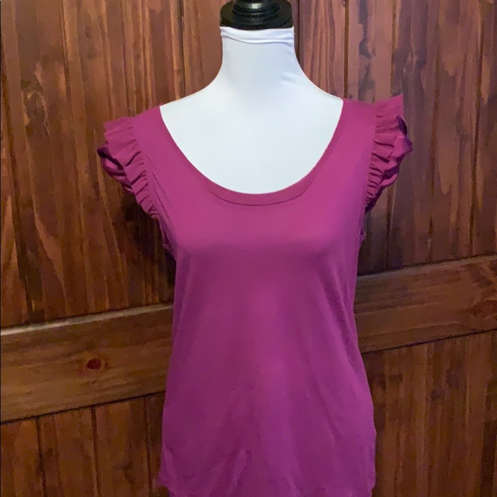 Magenta scoop neck top with flutter sleeves